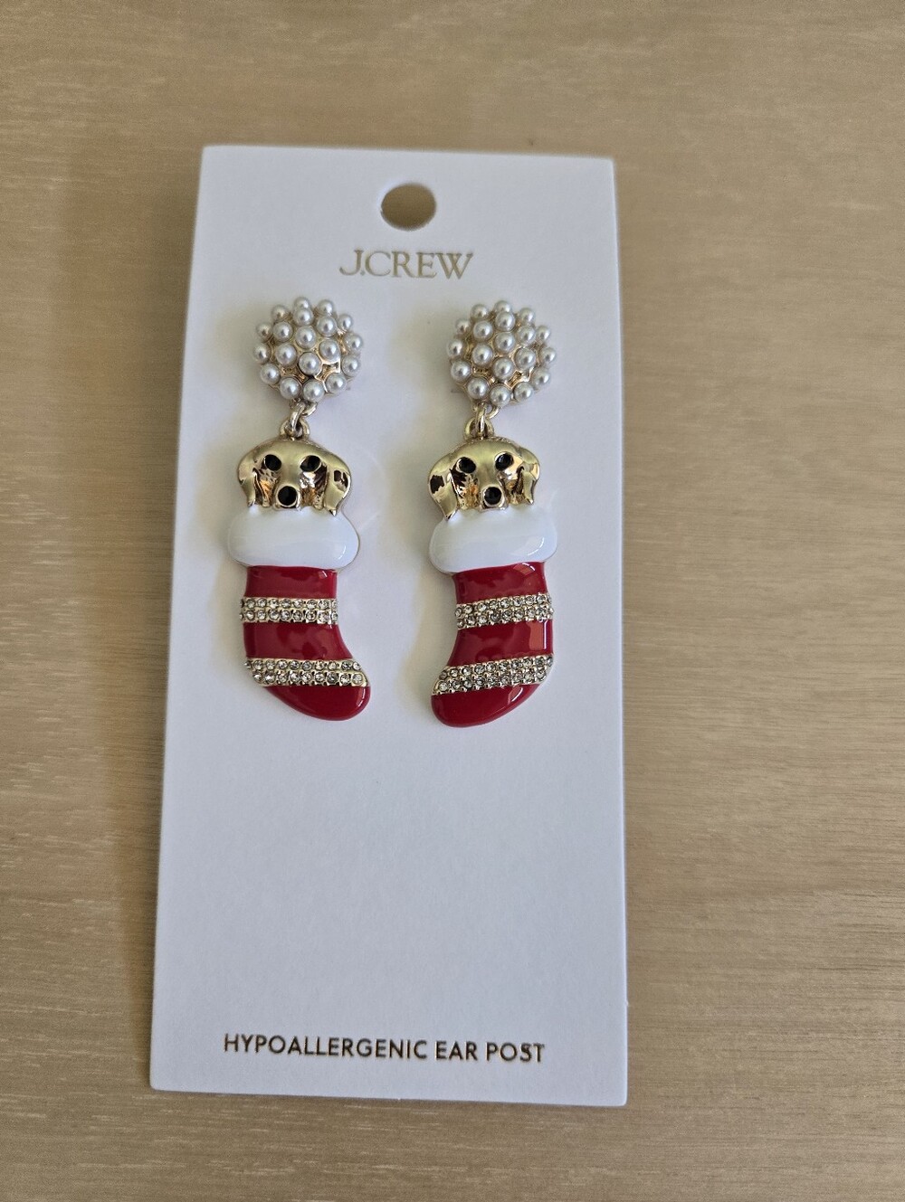 J.Crew Puppy Stocking Drop Earrings NEW